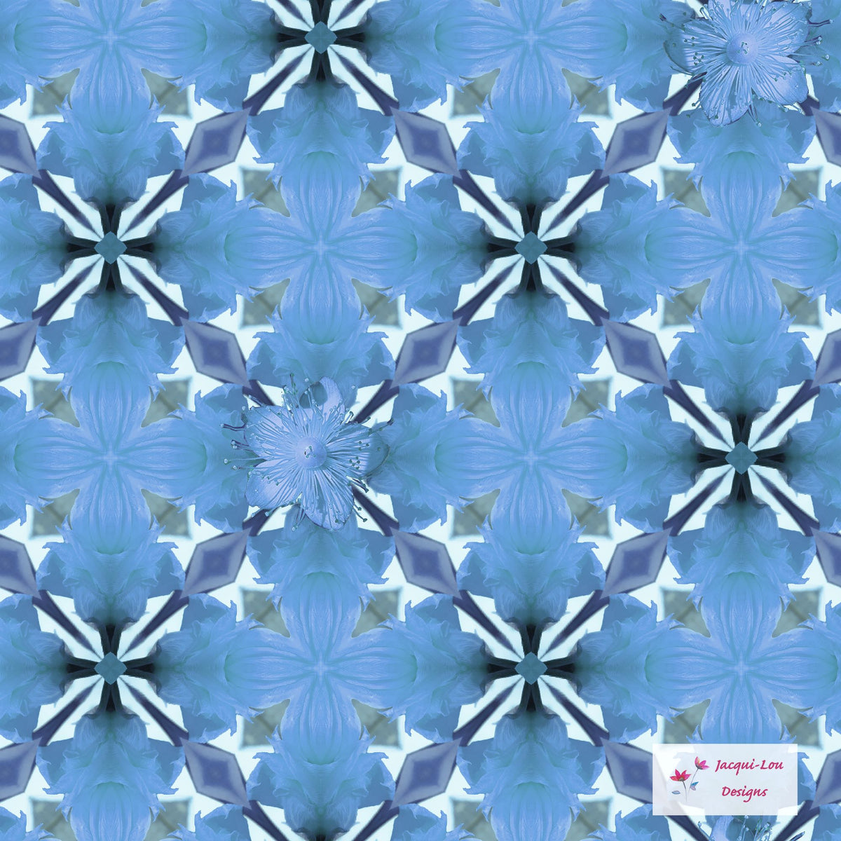 Floral Design - JE Blue Flower Mosaic by Jacqui Lou Designs