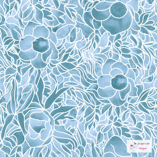 Floral Design - JE Peony Light Blue by Jacqui Lou Designs