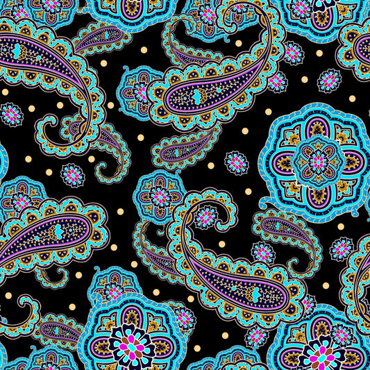 Paisley Design Fabric - Messy Black