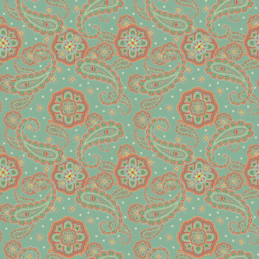 Paisley Design Fabric - Messy Spot Mint Oil Painting