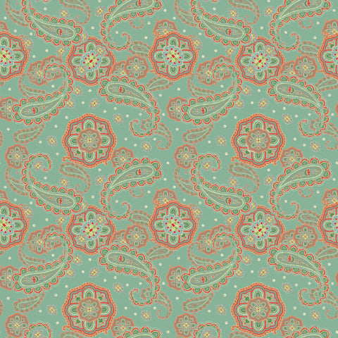 Paisley Design Fabric - Messy Spot Mint Oil Painting