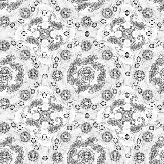 Paisley Design Fabric - Swirl Black & White