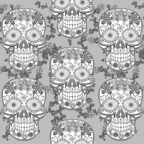 Skull Design Fabric - Grey
