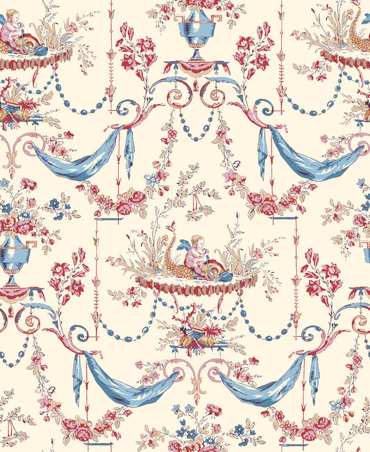 Toile Design Fabric - Dolphin Cream