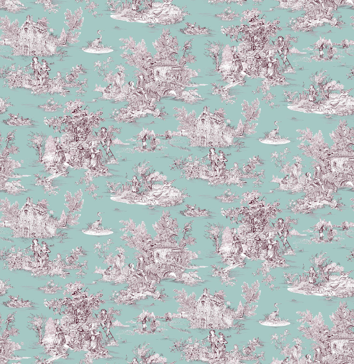 Toile Design Fabric - Tartine Duck Egg