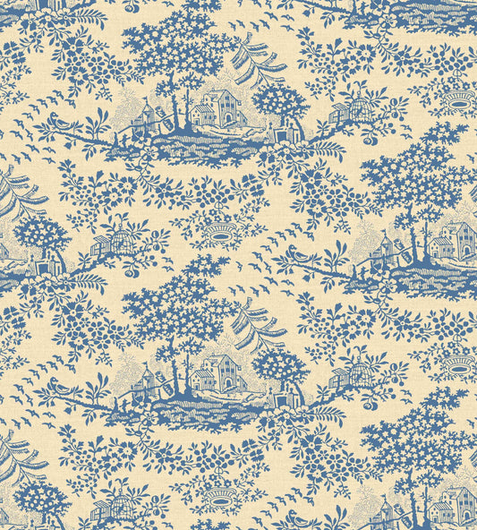 Toile Design Fabric - Vine Blue